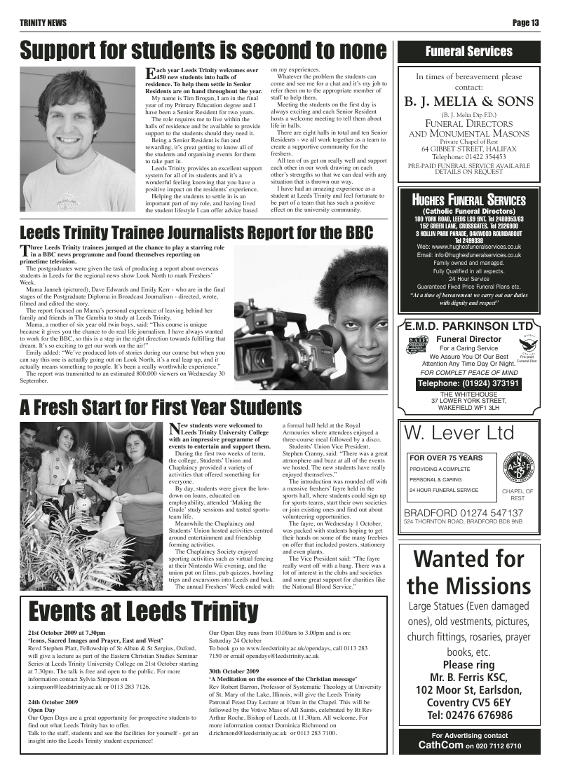 Oct 2009 edition of the Leeds Catholic Post