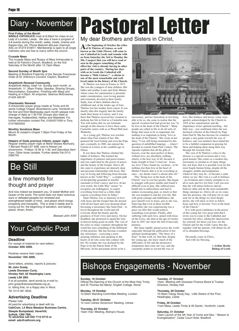 Oct 2009 edition of the Leeds Catholic Post