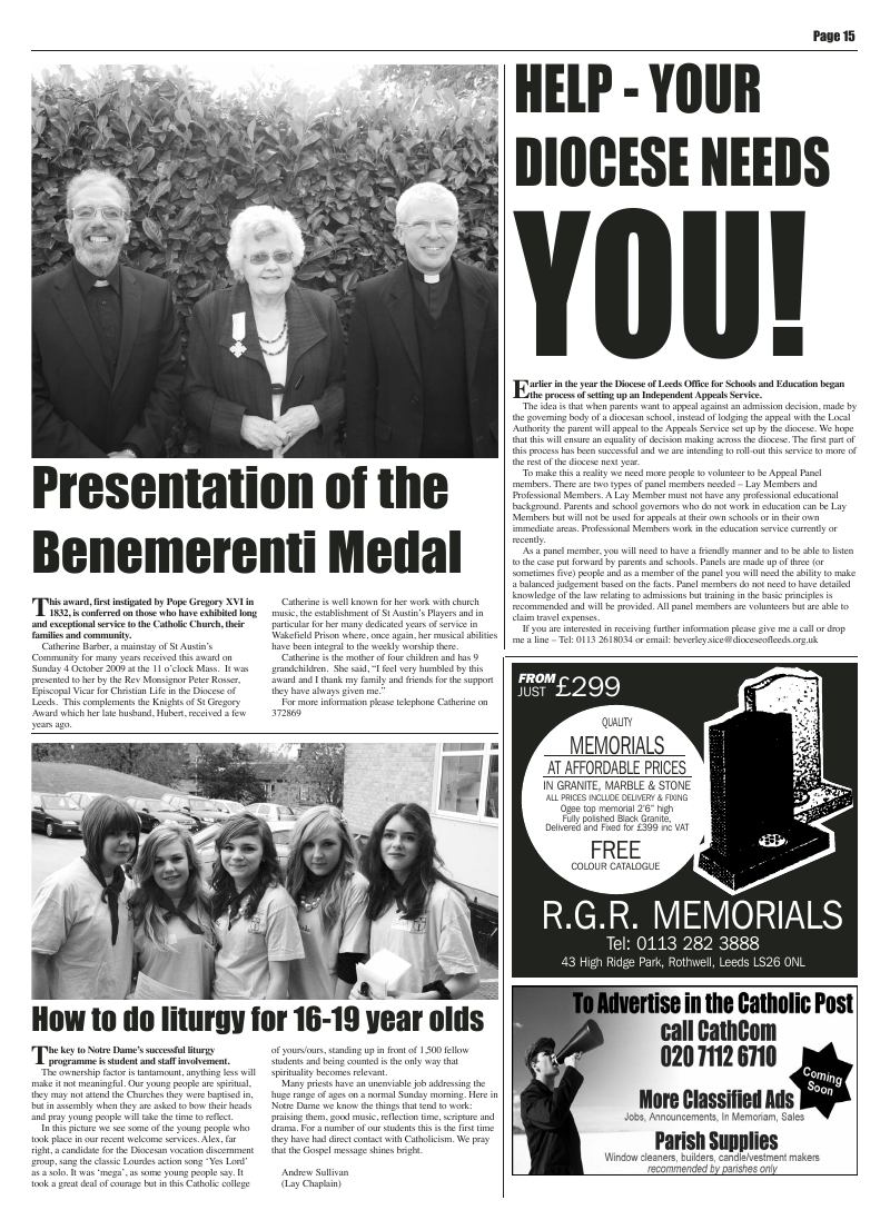 Nov 2009 edition of the Leeds Catholic Post