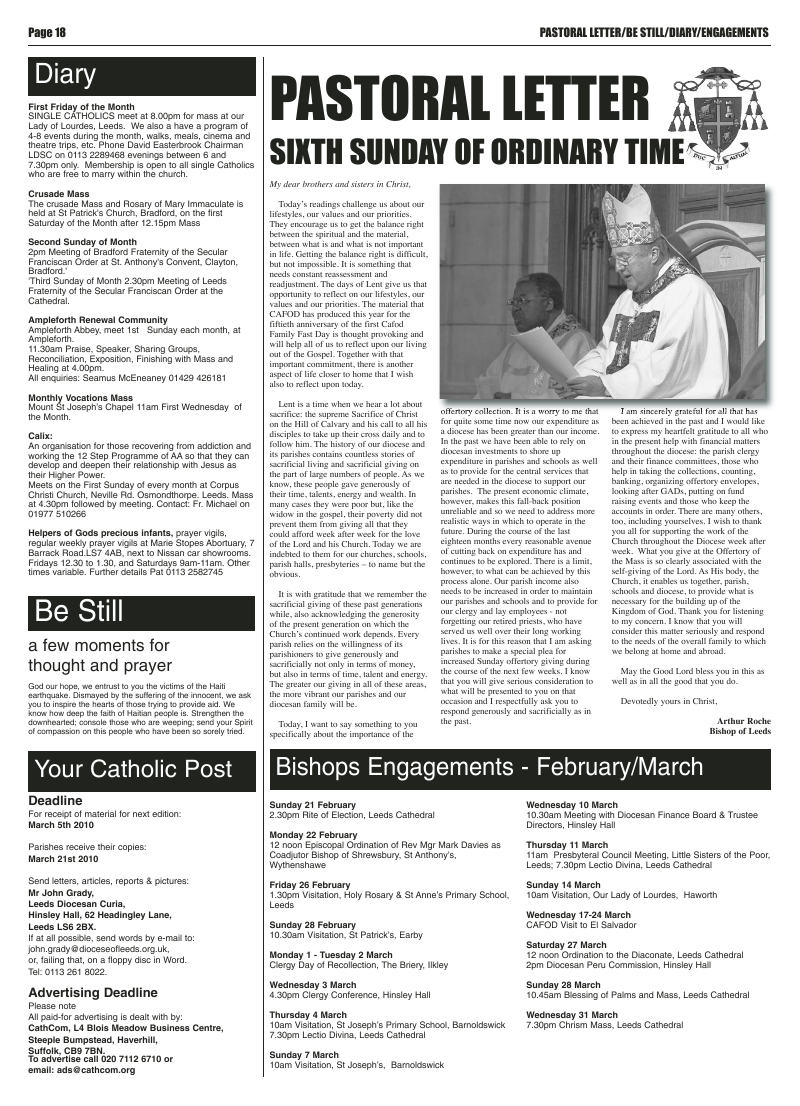 Feb 2010 edition of the Leeds Catholic Post Feb 2010 edition of the Leeds Catholic Post