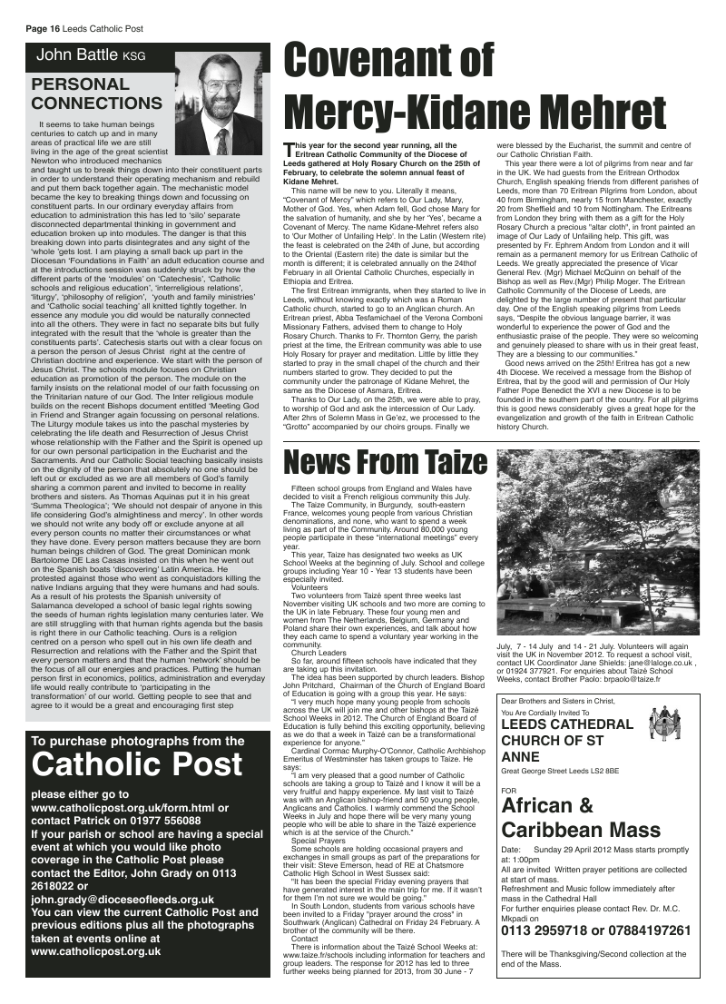 Mar 2012 edition of the Leeds Catholic Post Mar 2012 edition of the Leeds Catholic Post
