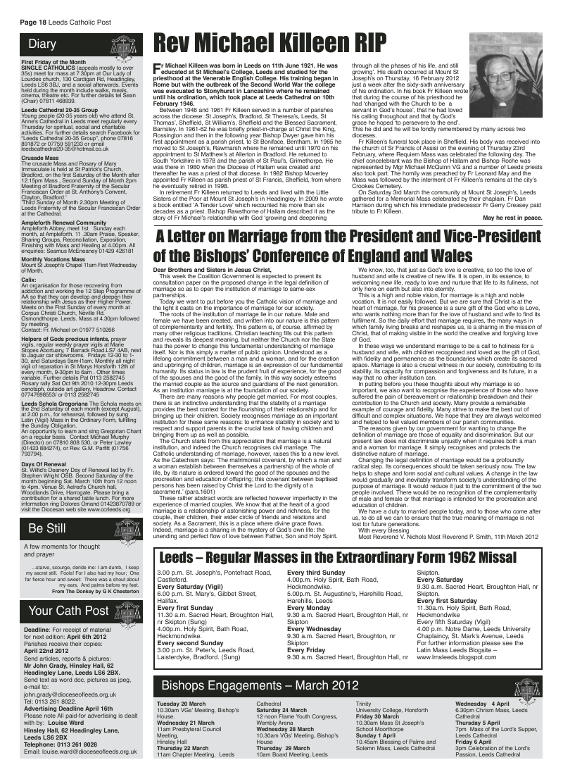 Mar 2012 edition of the Leeds Catholic Post Mar 2012 edition of the Leeds Catholic Post