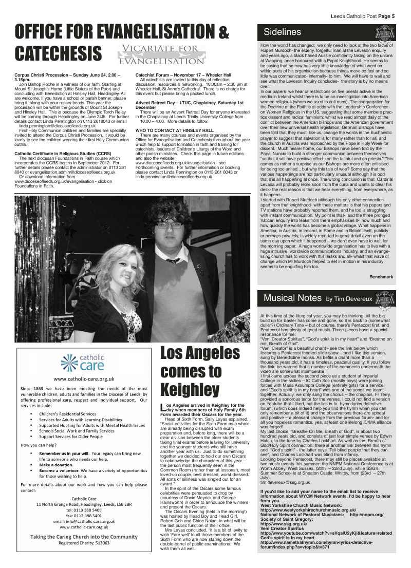 May 2012 edition of the Leeds Catholic Post May 2012 edition of the Leeds Catholic Post