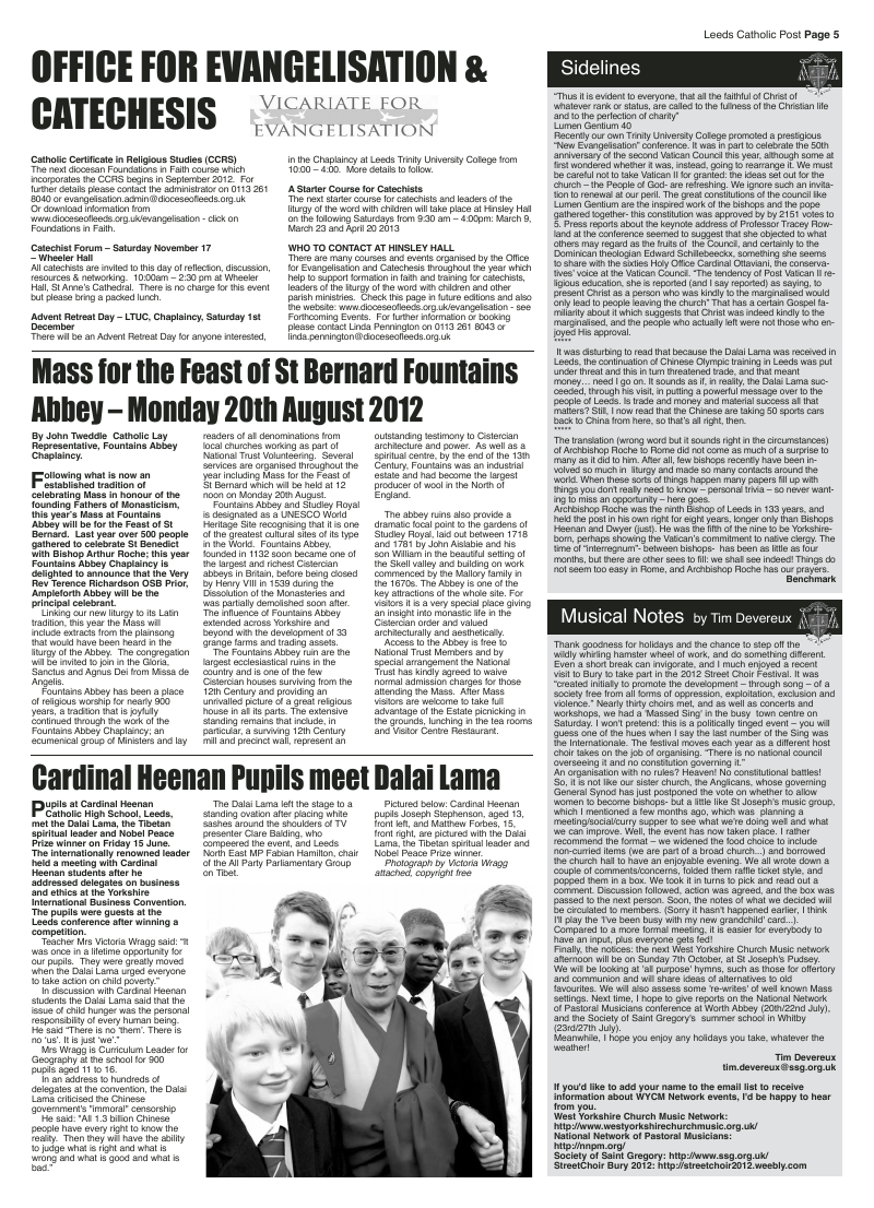 Jul/Aug 2012 edition of the Leeds Catholic Post Jul/Aug 2012 edition of the Leeds Catholic Post