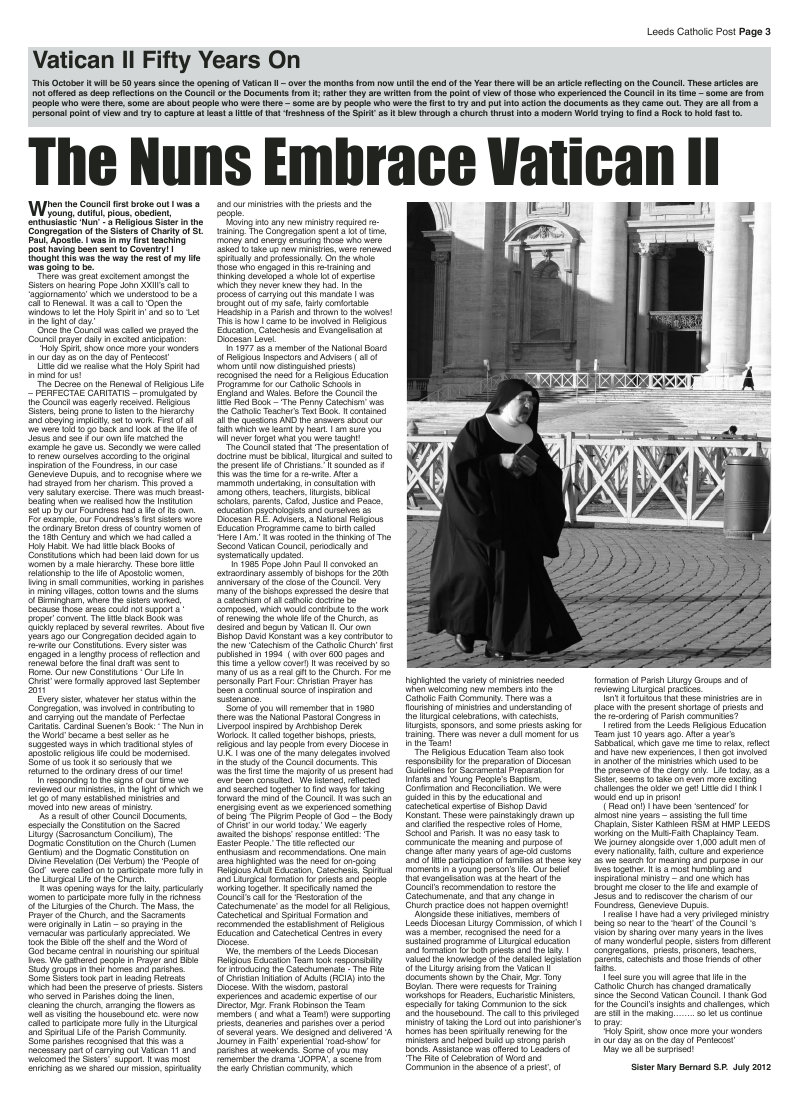 Sept 2012 edition of the Leeds Catholic Post Sept 2012 edition of the Leeds Catholic Post