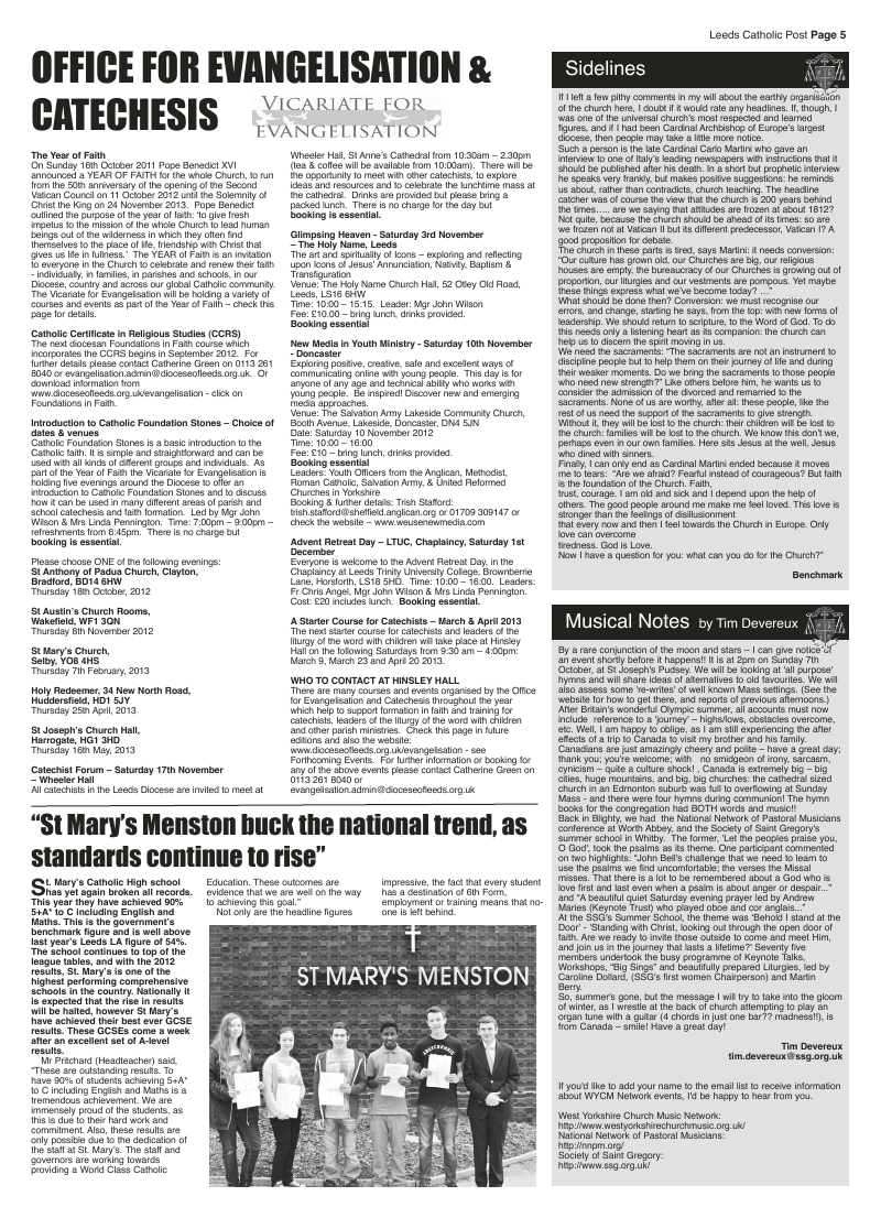 Sept 2012 edition of the Leeds Catholic Post Sept 2012 edition of the Leeds Catholic Post