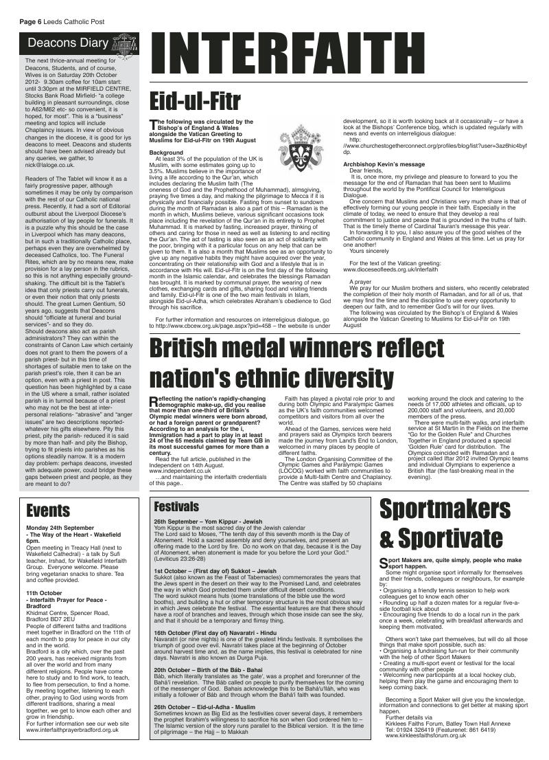 Sept 2012 edition of the Leeds Catholic Post Sept 2012 edition of the Leeds Catholic Post