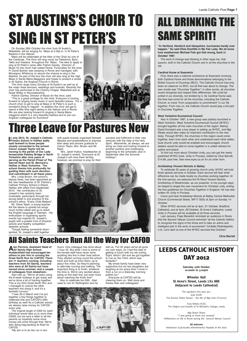 Sept 2012 edition of the Leeds Catholic Post Sept 2012 edition of the Leeds Catholic Post