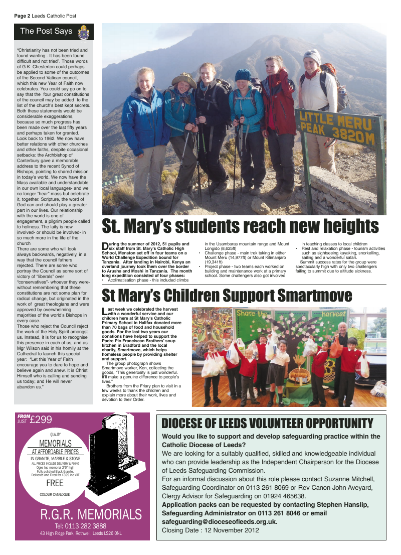 Oct 2012 edition of the Leeds Catholic Post