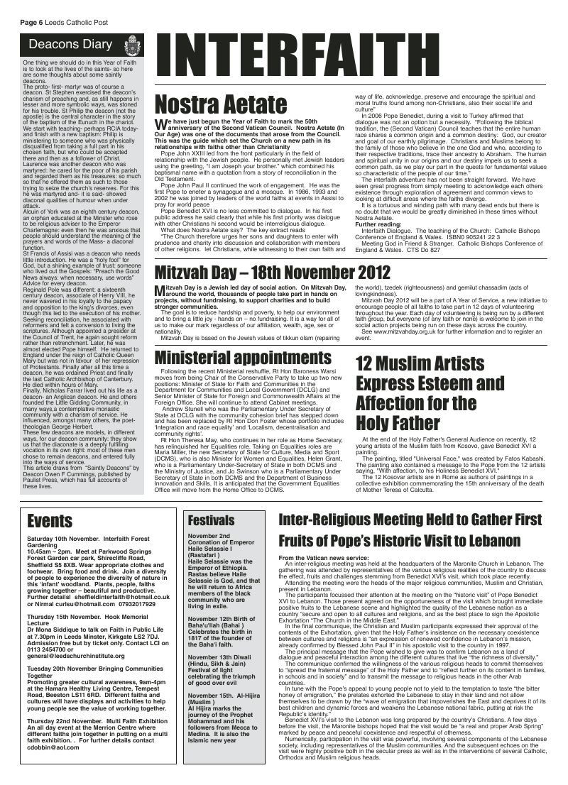 Oct 2012 edition of the Leeds Catholic Post