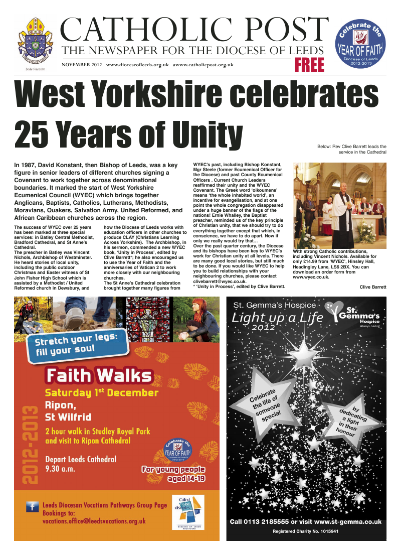 Nov 2012 edition of the Leeds Catholic Post Nov 2012 edition of the Leeds Catholic Post