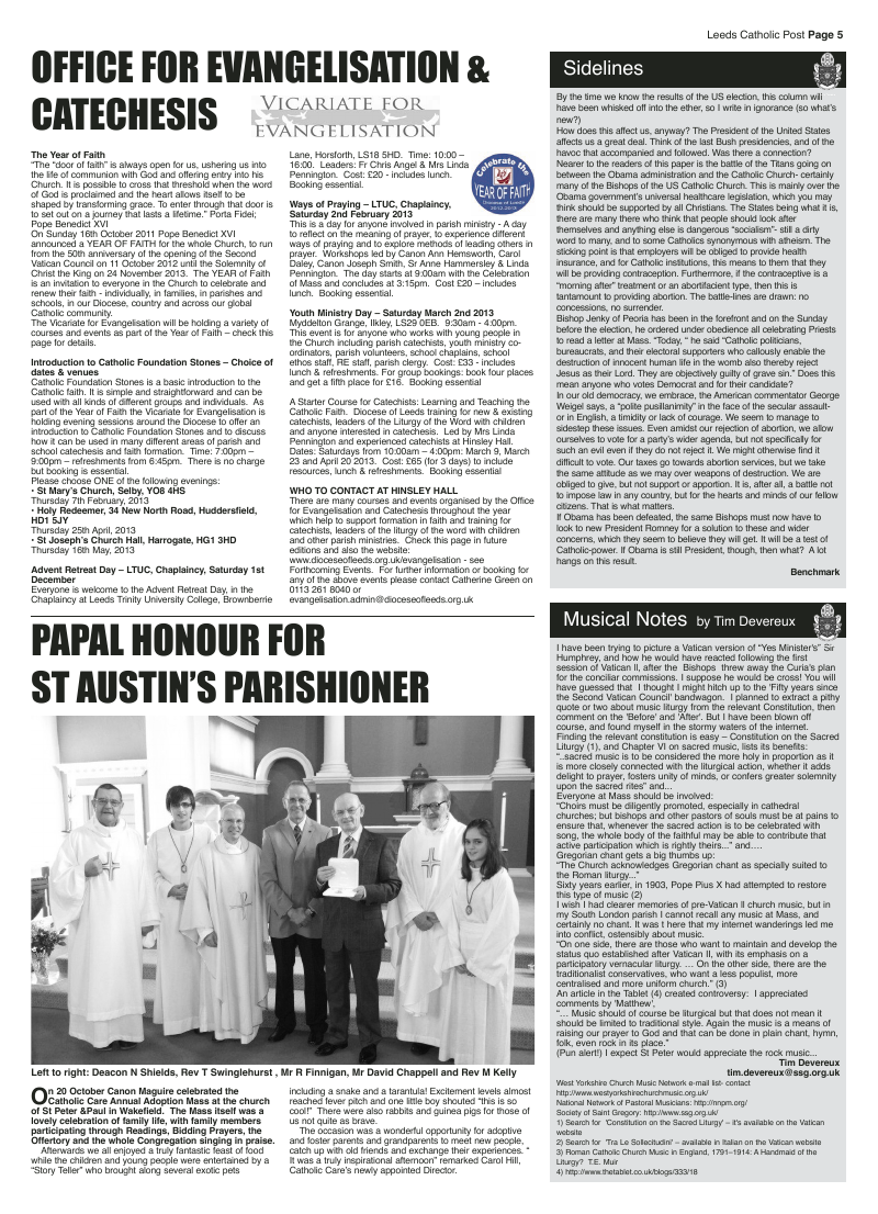 Nov 2012 edition of the Leeds Catholic Post Nov 2012 edition of the Leeds Catholic Post