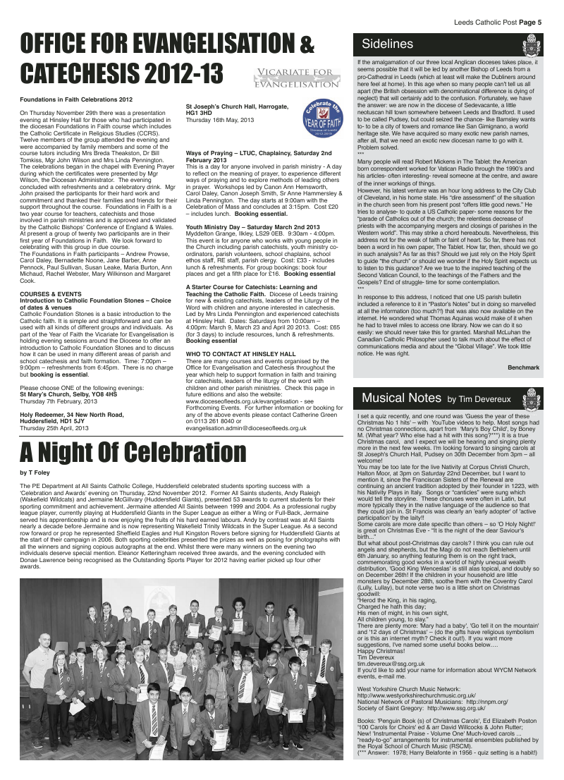 Dec 2012 edition of the Leeds Catholic Post