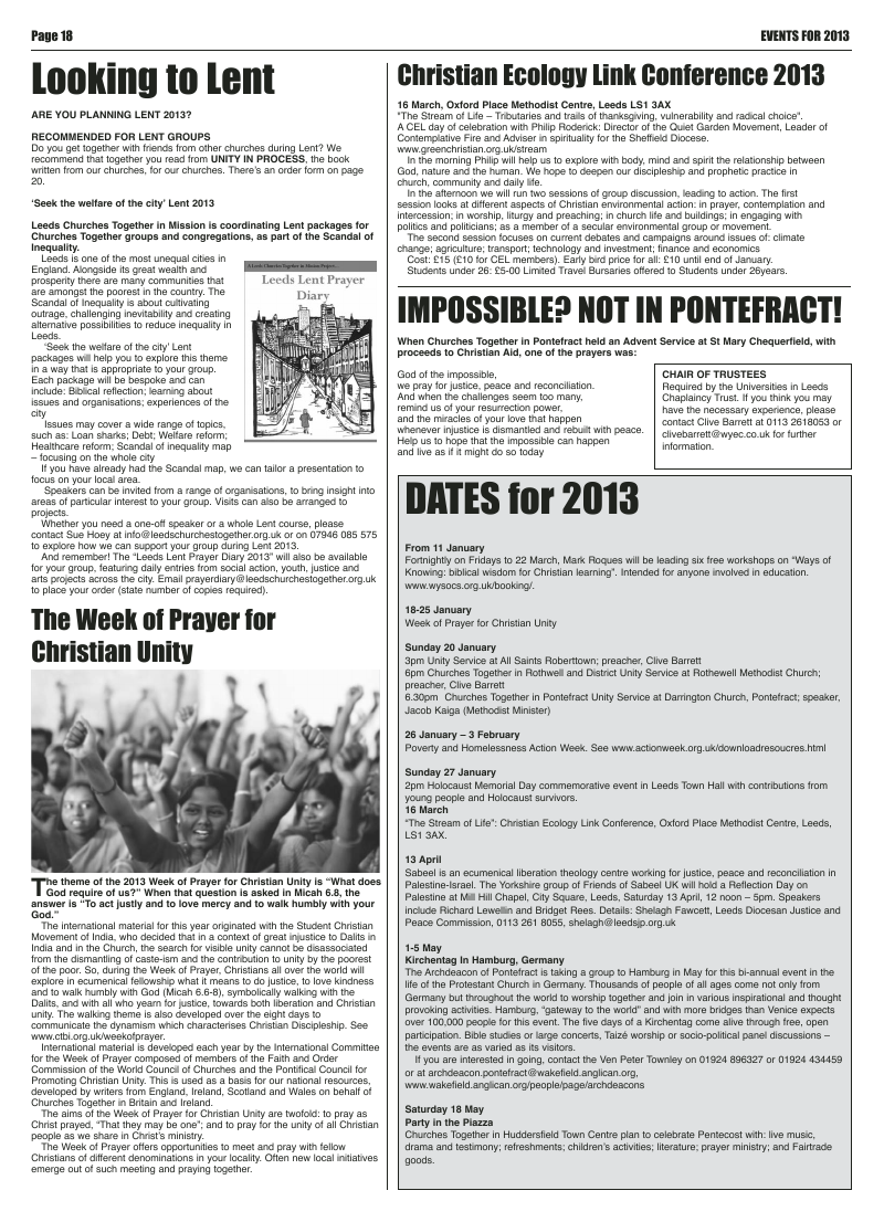 Jan 2013 U edition of the Leeds Catholic Post Jan 2013 U edition of the Leeds Catholic Post