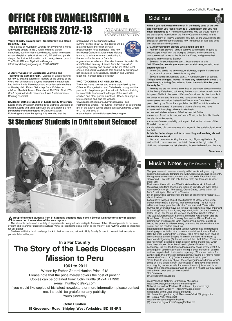 Feb 2013 edition of the Leeds Catholic Post Feb 2013 edition of the Leeds Catholic Post