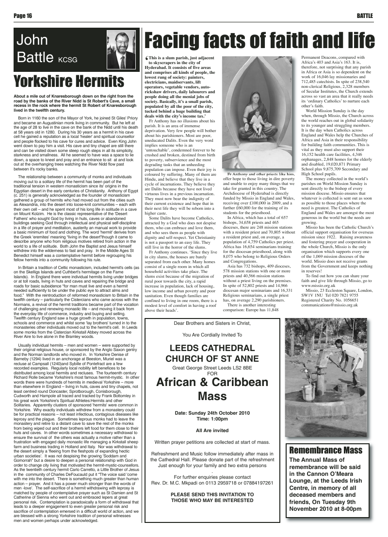 Oct 2010 edition of the Leeds Catholic Post Oct 2010 edition of the Leeds Catholic Post