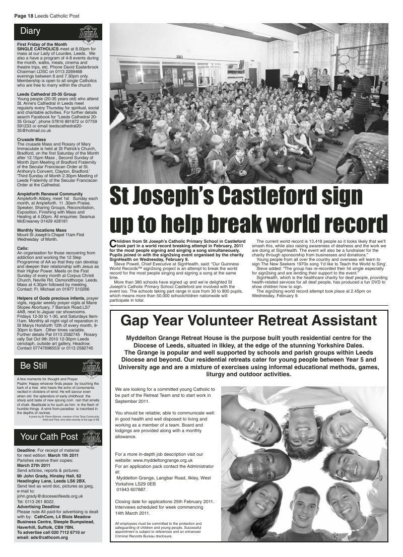 Feb 2011 edition of the Leeds Catholic Post Feb 2011 edition of the Leeds Catholic Post
