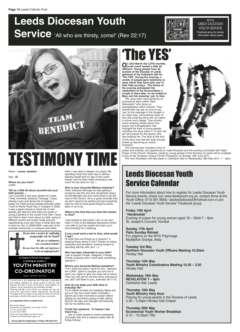 Apr 2011 edition of the Leeds Catholic Post Apr 2011 edition of the Leeds Catholic Post