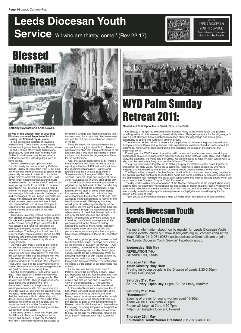 May 2011 edition of the Leeds Catholic Post May 2011 edition of the Leeds Catholic Post