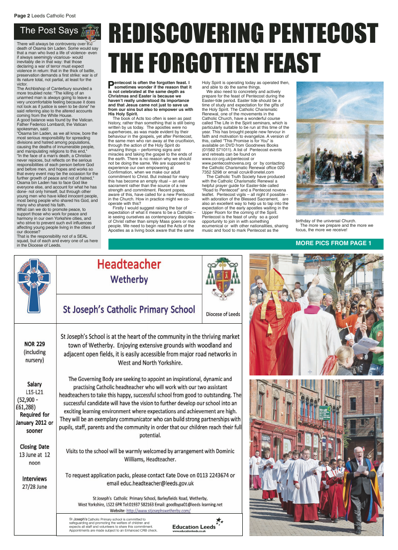 May 2011 edition of the Leeds Catholic Post May 2011 edition of the Leeds Catholic Post