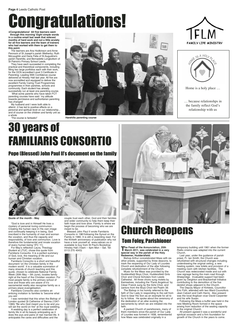 May 2011 edition of the Leeds Catholic Post May 2011 edition of the Leeds Catholic Post