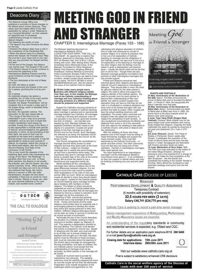 May 2011 edition of the Leeds Catholic Post May 2011 edition of the Leeds Catholic Post