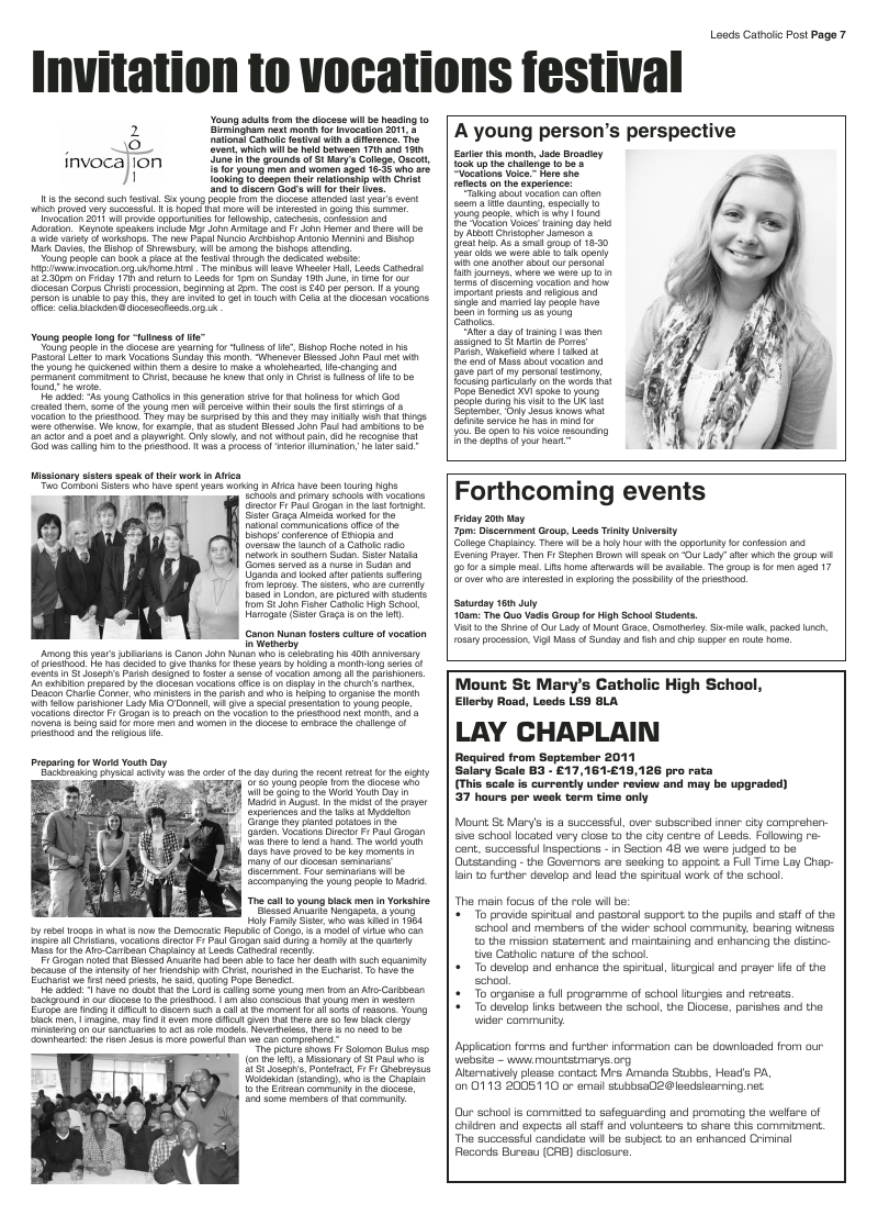 May 2011 edition of the Leeds Catholic Post