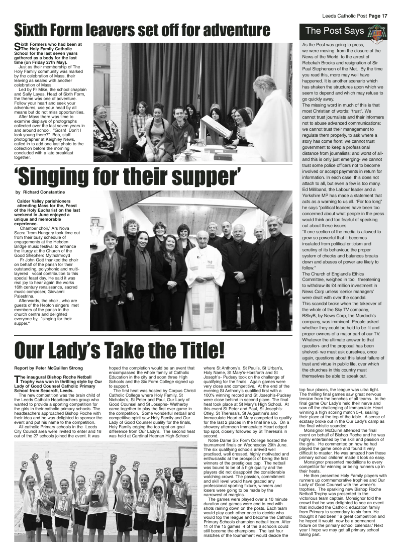 Jul/Aug 2011 edition of the Leeds Catholic Post Jul/Aug 2011 edition of the Leeds Catholic Post