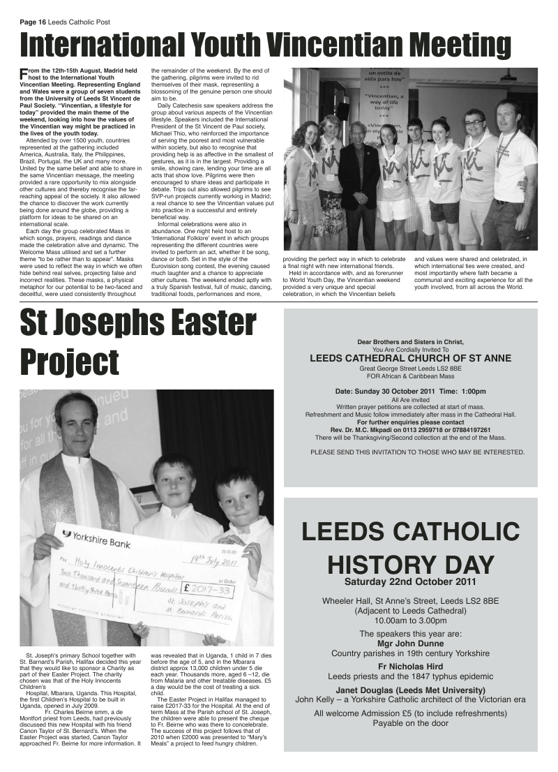 Sept 2011 edition of the Leeds Catholic Post Sept 2011 edition of the Leeds Catholic Post