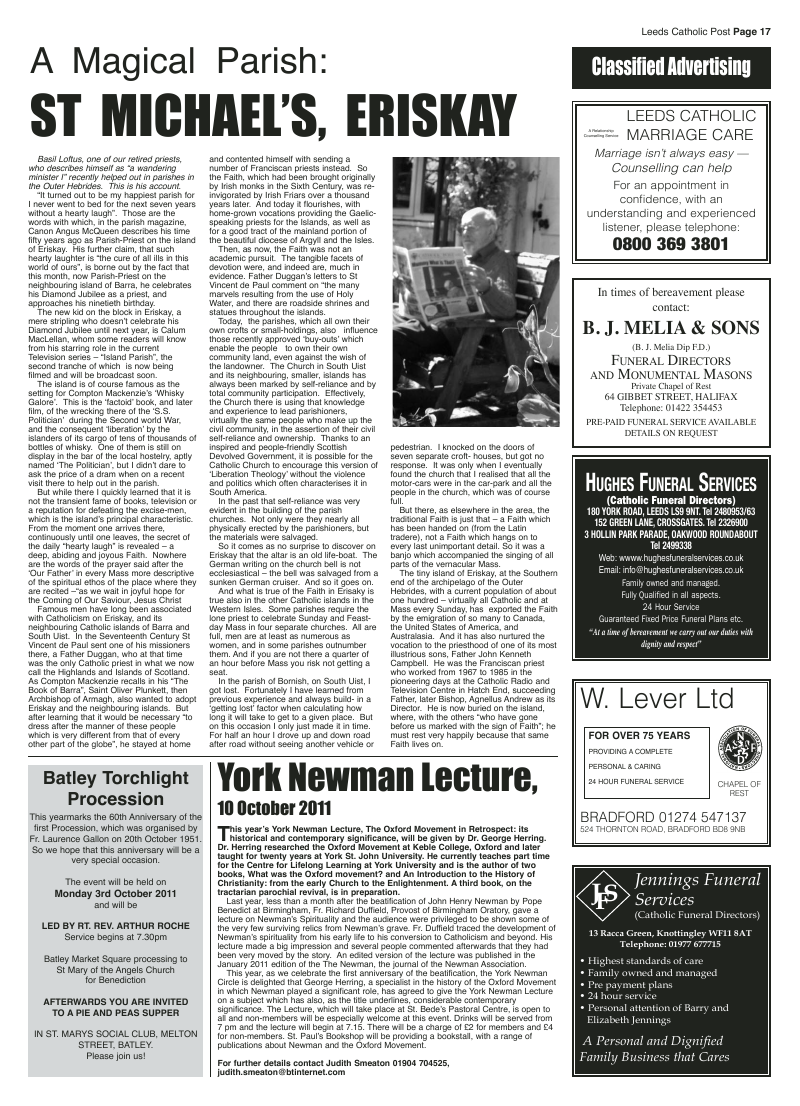 Sept 2011 edition of the Leeds Catholic Post Sept 2011 edition of the Leeds Catholic Post