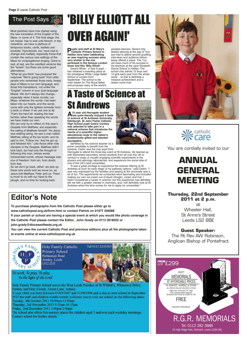Sept 2011 edition of the Leeds Catholic Post Sept 2011 edition of the Leeds Catholic Post