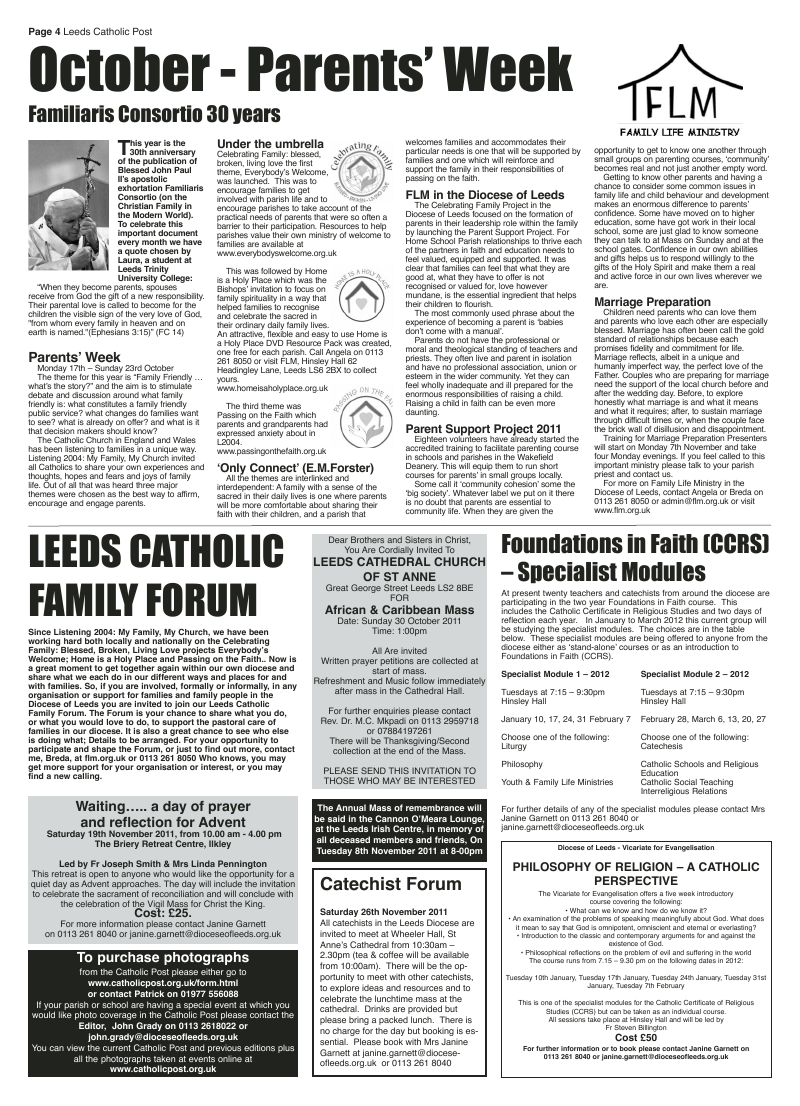 Oct 2011 edition of the Leeds Catholic Post Oct 2011 edition of the Leeds Catholic Post