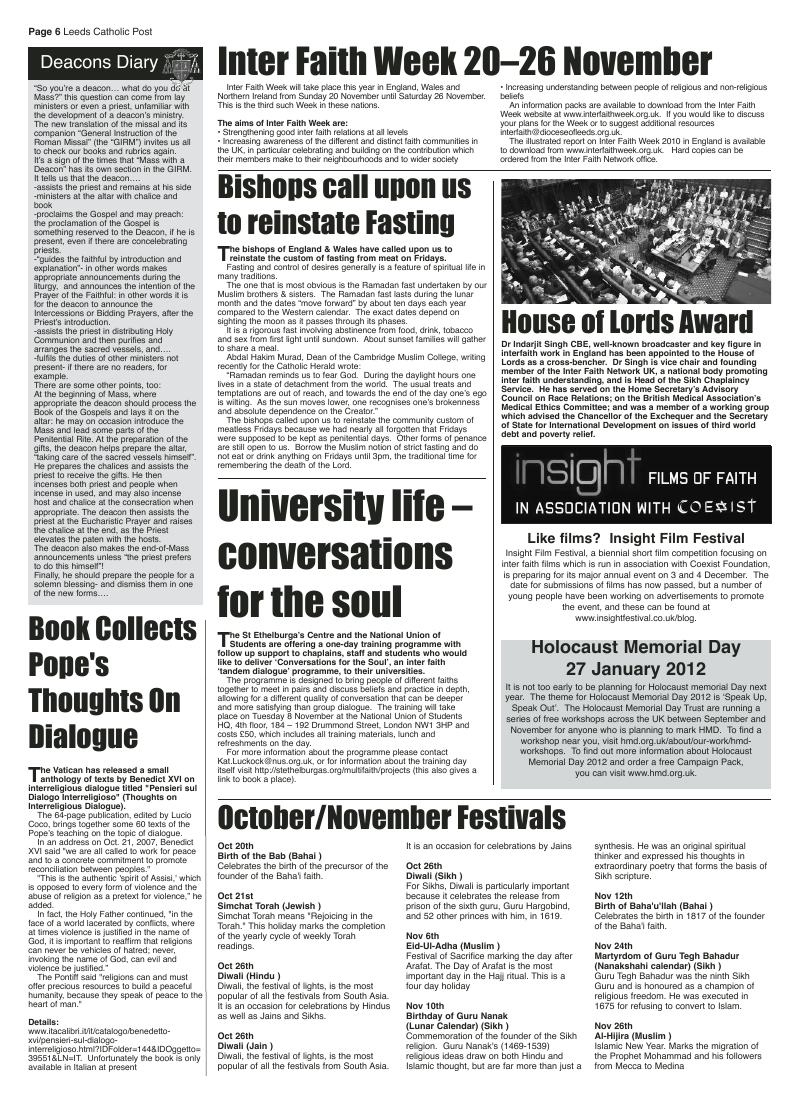 Oct 2011 edition of the Leeds Catholic Post