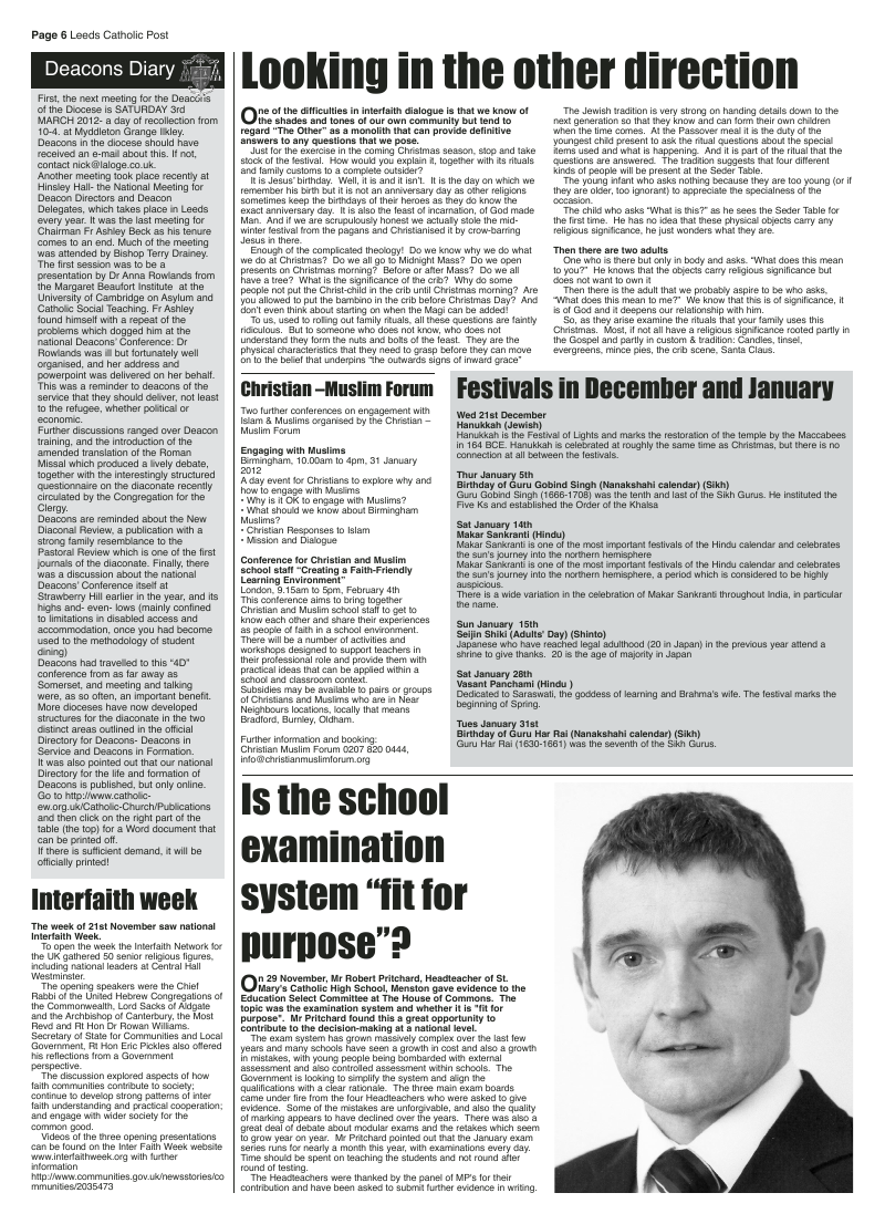 Dec 2011 edition of the Leeds Catholic Post Dec 2011 edition of the Leeds Catholic Post