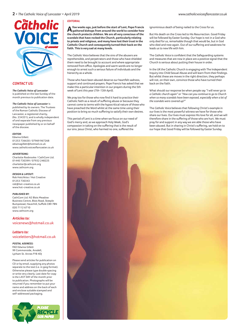 Apr 2019 edition of the Catholic Voice of Lancaster - Page 