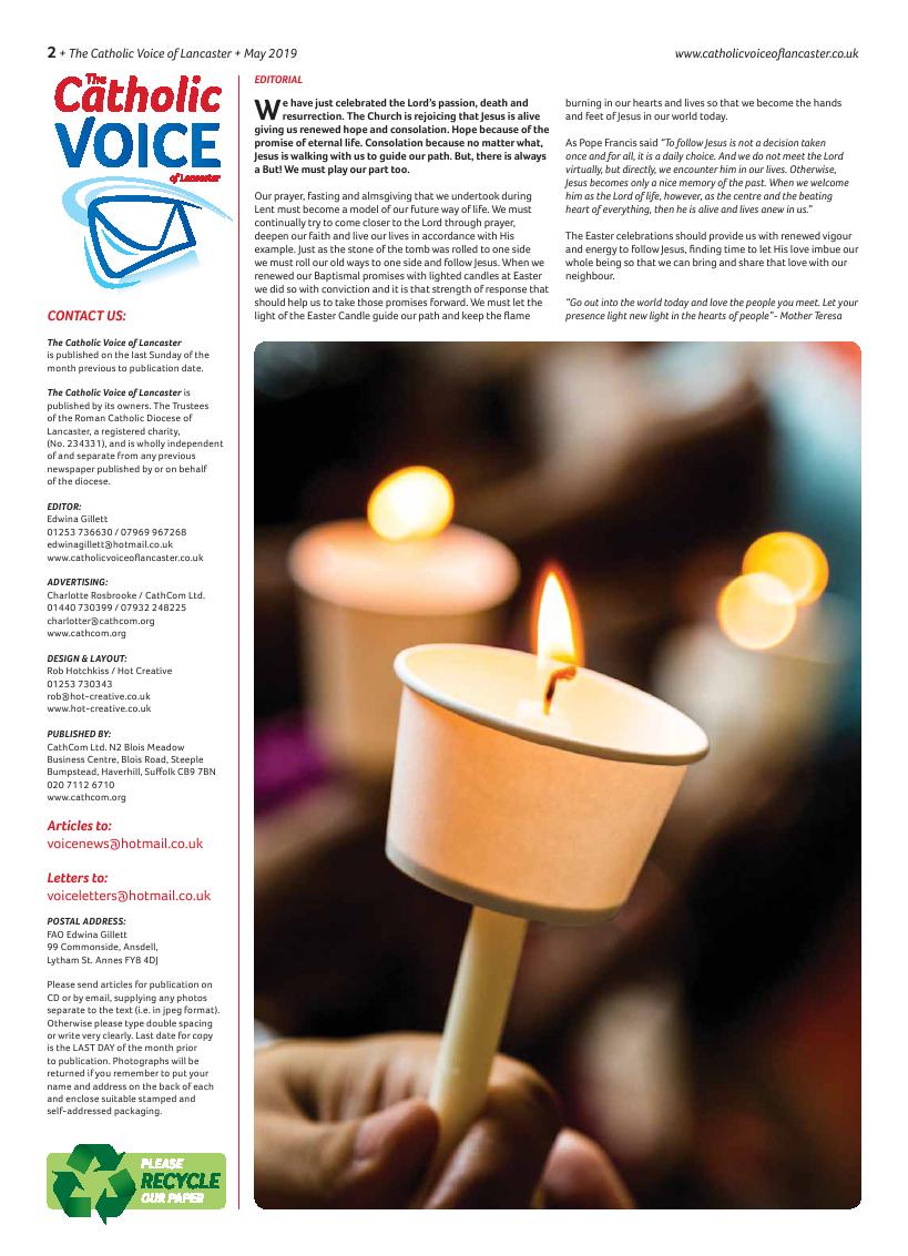 May 2019 edition of the Catholic Voice of Lancaster - Page 