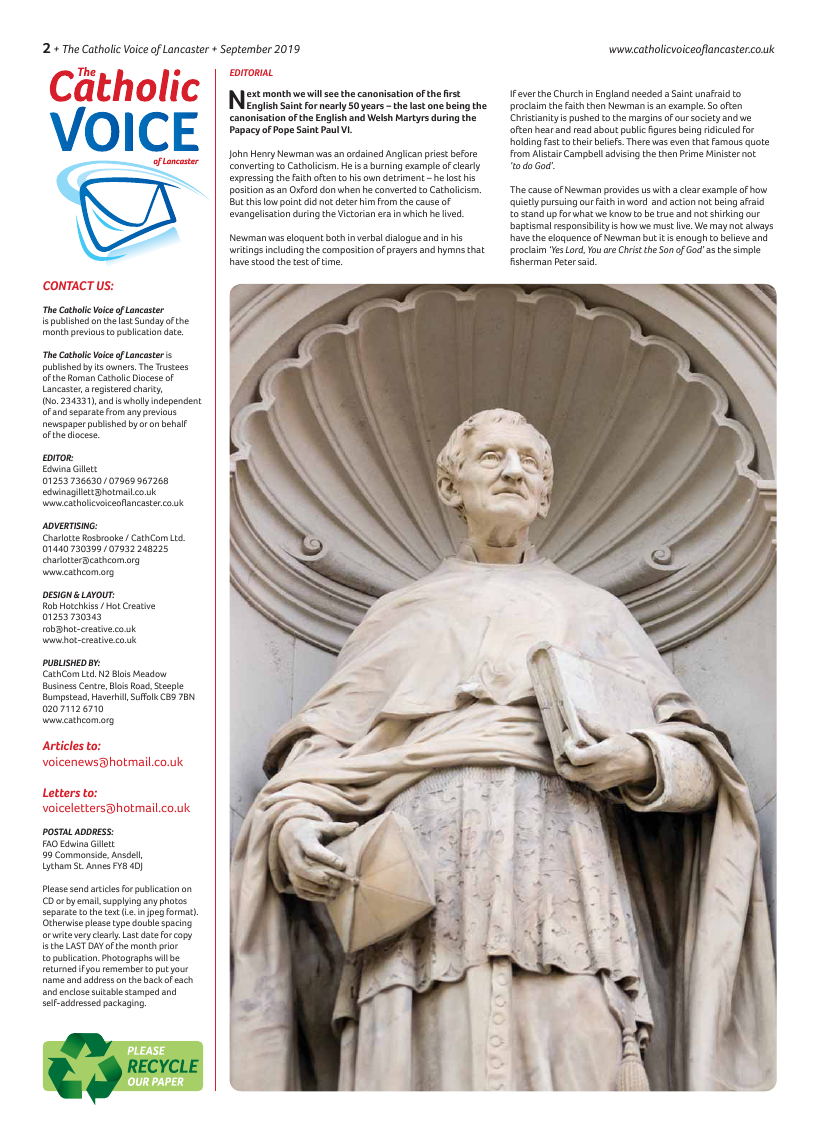 Sept 2019 edition of the Catholic Voice of Lancaster - Page 