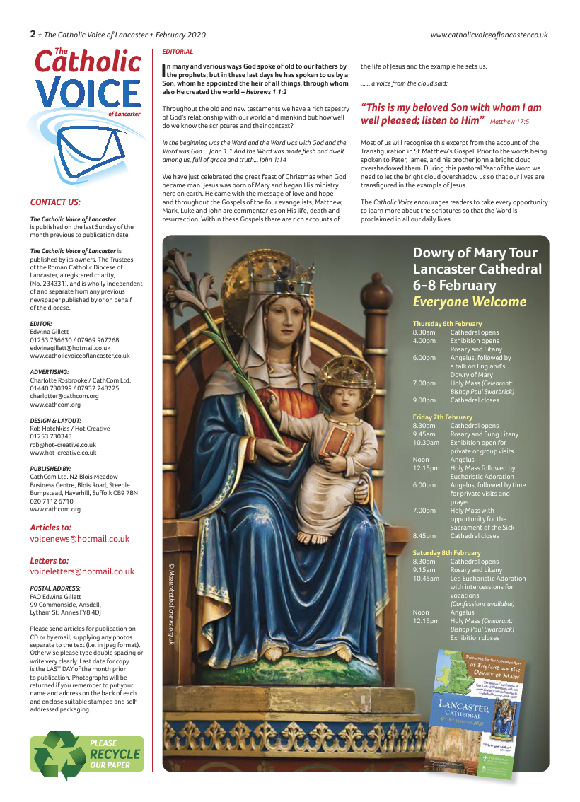 Feb 2020 edition of the Catholic Voice of Lancaster