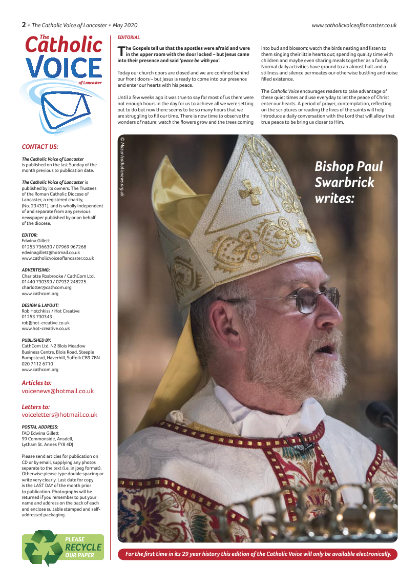 May 2020 edition of the Catholic Voice of Lancaster
