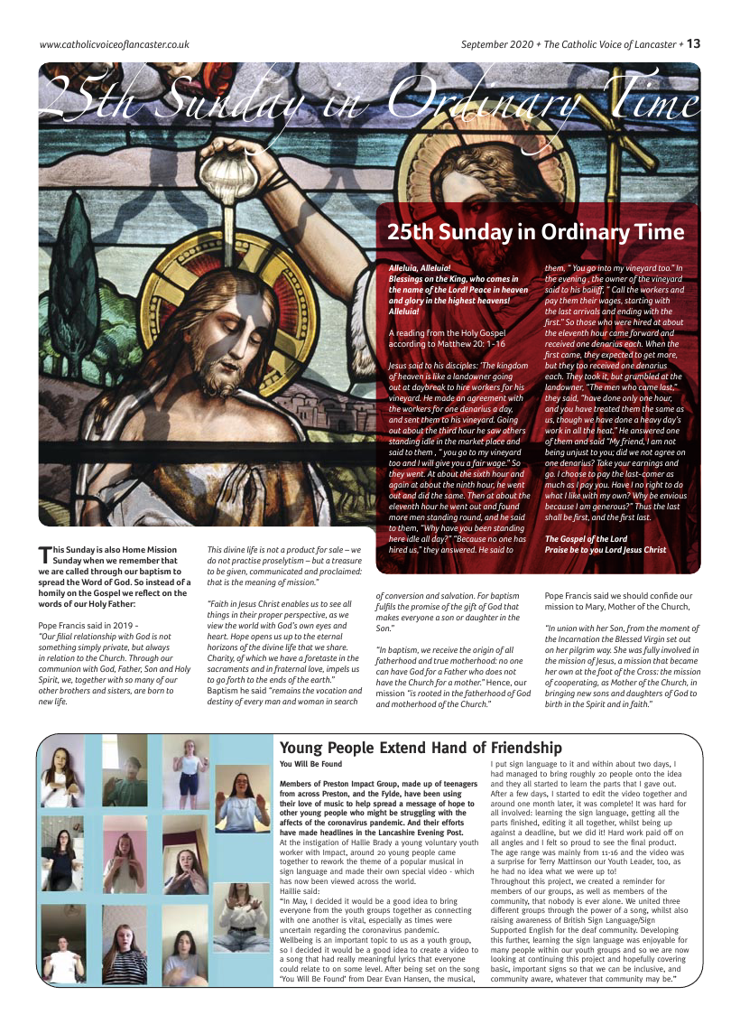 Sept 2020 edition of the Catholic Voice of Lancaster