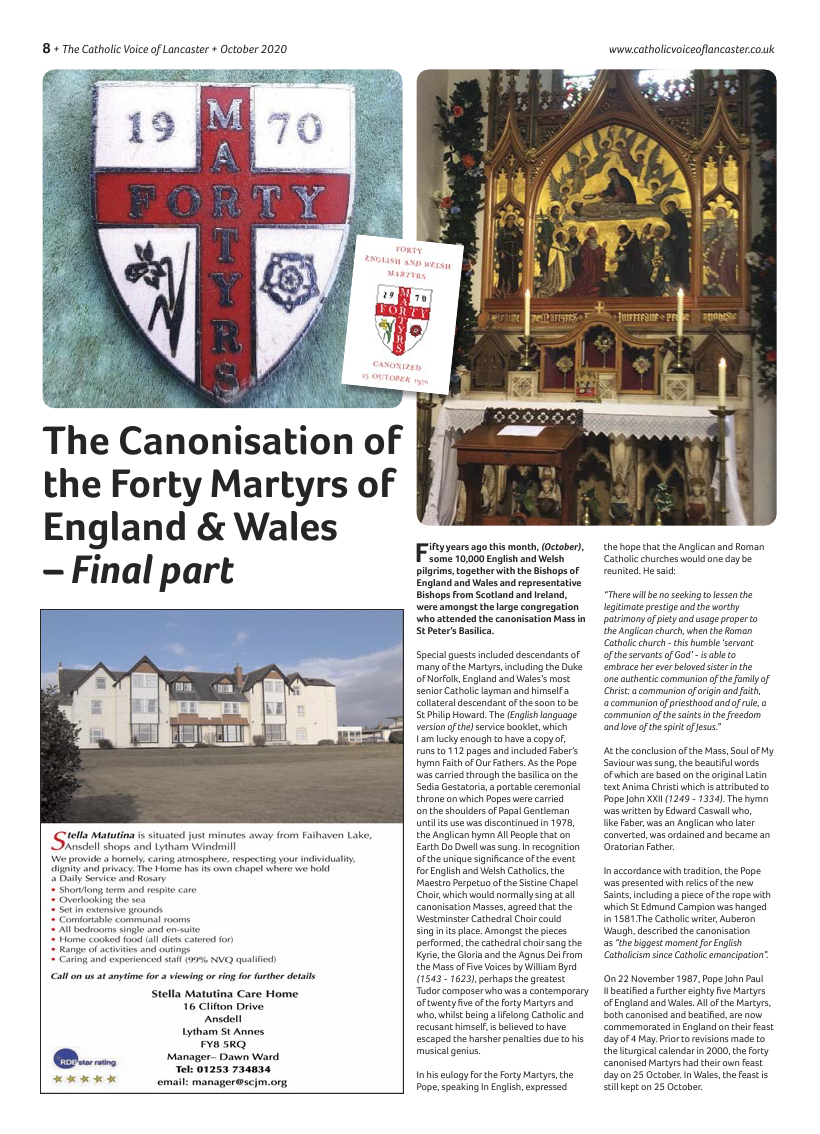 Oct 2020 edition of the Catholic Voice of Lancaster