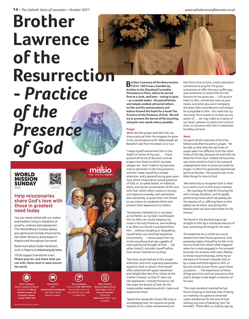 Oct 2021 edition of the Catholic Voice of Lancaster