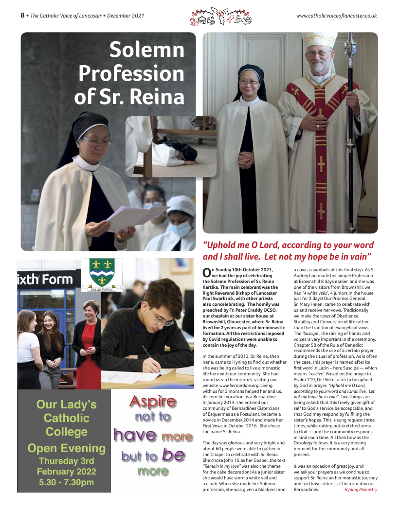 Dec 2021 edition of the Catholic Voice of Lancaster