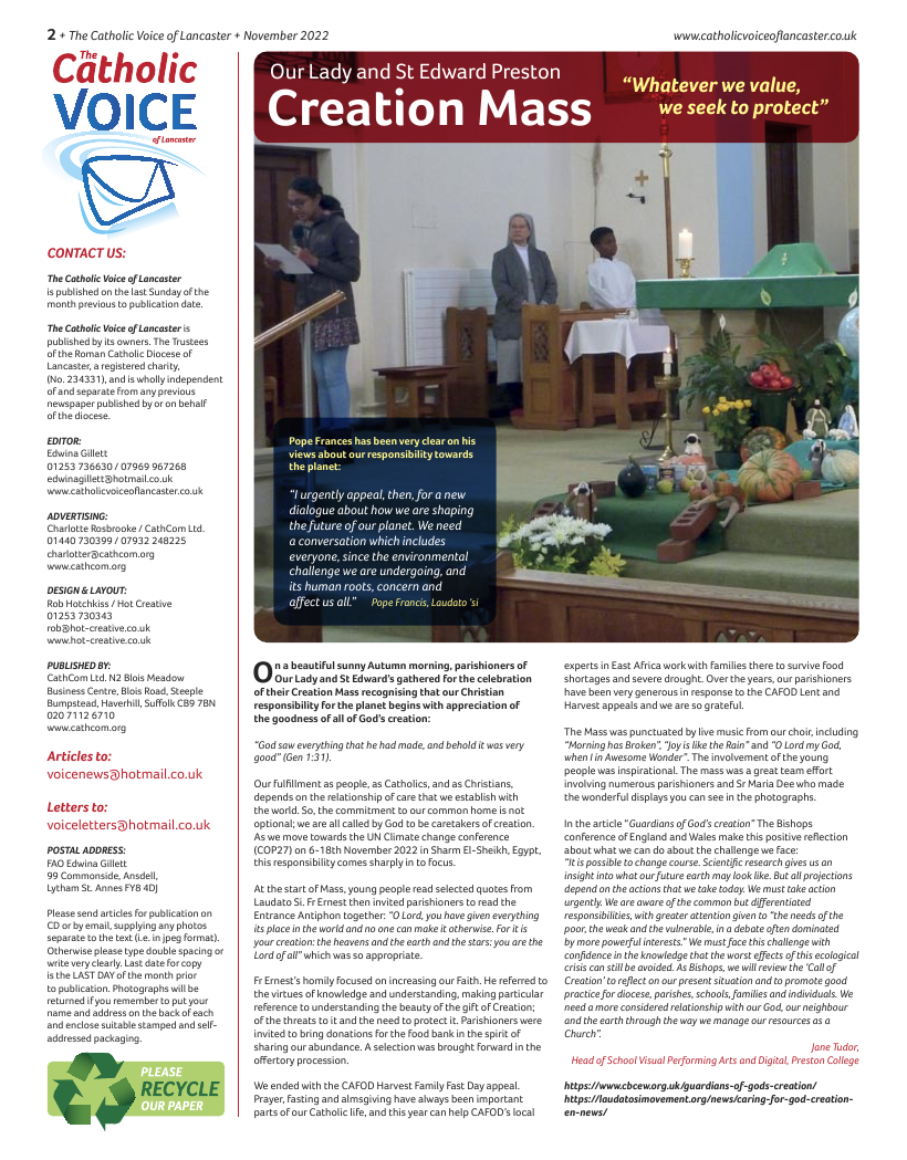 Nov 2022 edition of the Catholic Voice of Lancaster