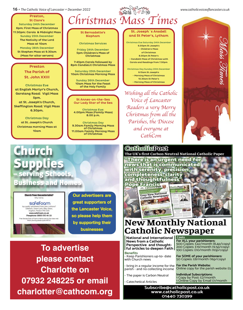 Dec 2022 edition of the Catholic Voice of Lancaster