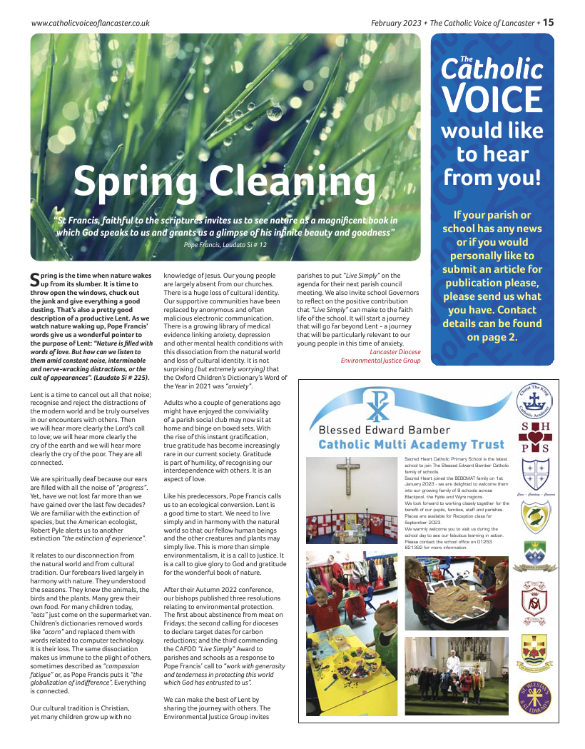 Feb 2023 edition of the Catholic Voice of Lancaster