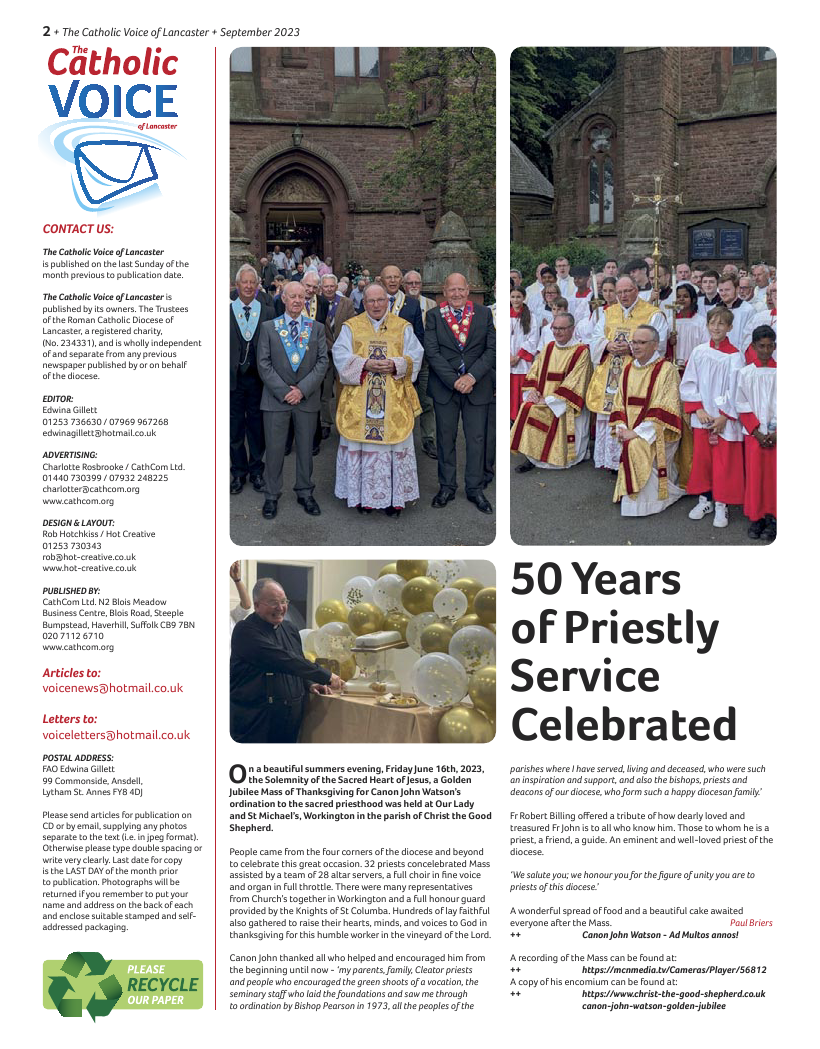 Sept 2023 edition of the Catholic Voice of Lancaster