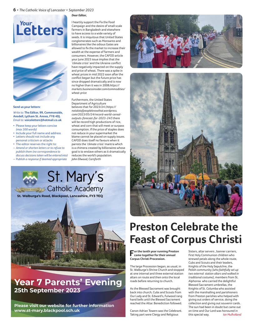 Sept 2023 edition of the Catholic Voice of Lancaster