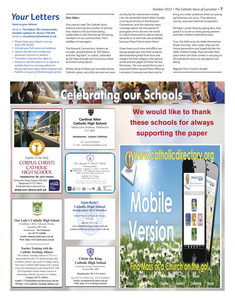 Oct 2023 edition of the Catholic Voice of Lancaster