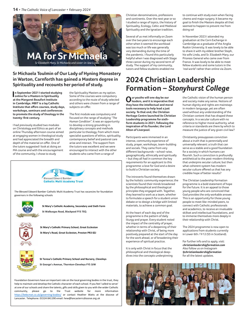 Feb 2024 edition of the Catholic Voice of Lancaster